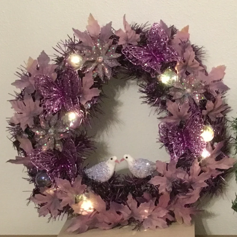 New Handcrafted Purple whimsical wreath 17 inches